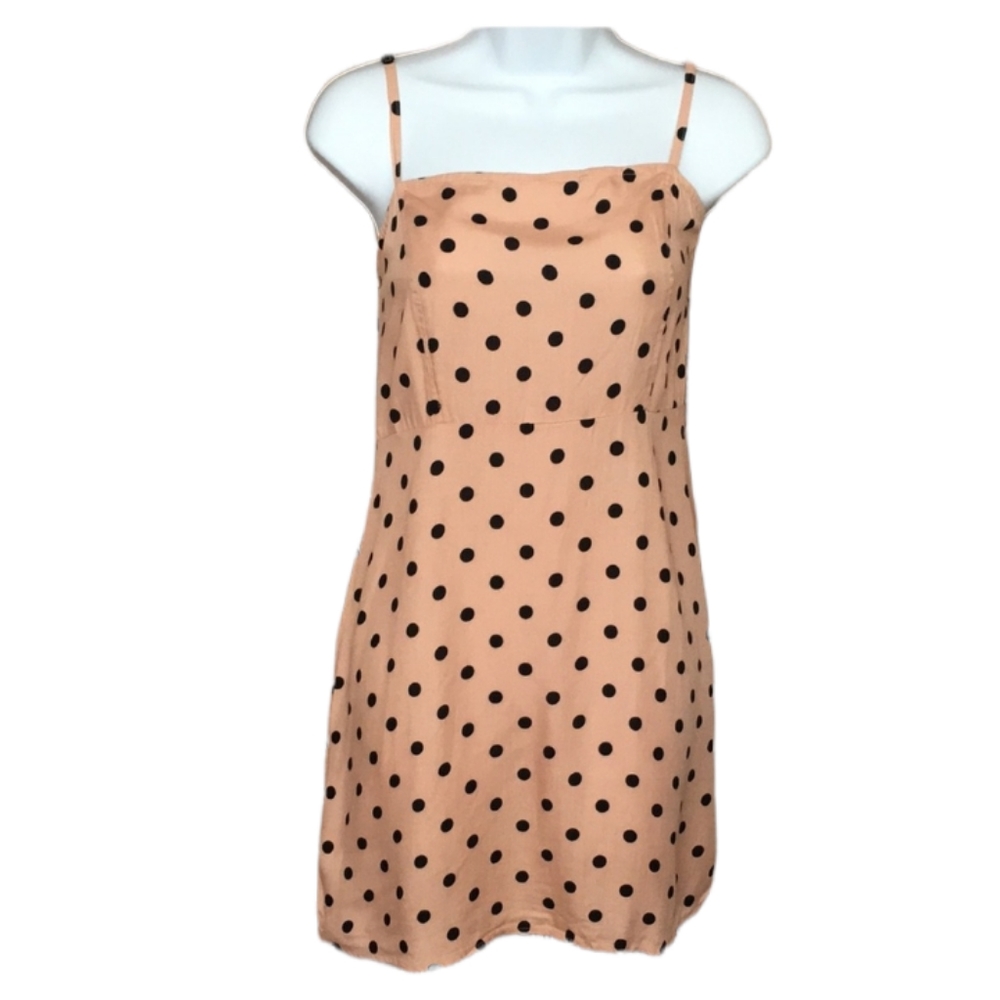 Lightweight Peach Black Polka Dot Mini Slip Dress Size M Medium
